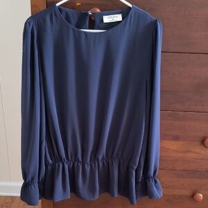 Zenana Navy Retro Ruffle Peplum Blouse, Size Medium
